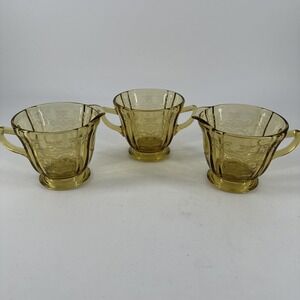 Creamer & Bowls 3 Total 1930s Federal Depression Glass Madrid Pattern Amber VTG
